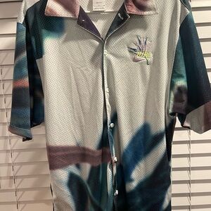 Nike Resort Dri FIT Hawaiian Mesh Button Shirt Size S Washed Teal DQ3476 392